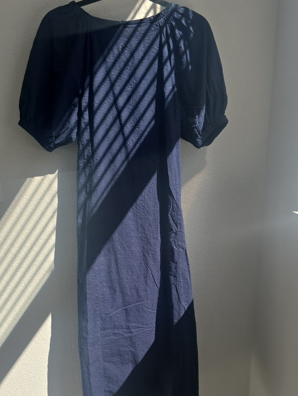 Uniqlo Navy Midi Dress with Puff Sleeves